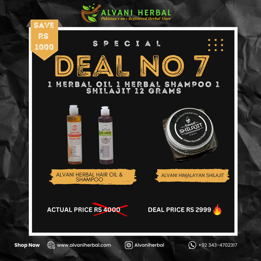 Deal no 7 ( 1 Alvani herbal hair oil 1 Alvani herbal shampoo & 1 shilajit 12 grams )